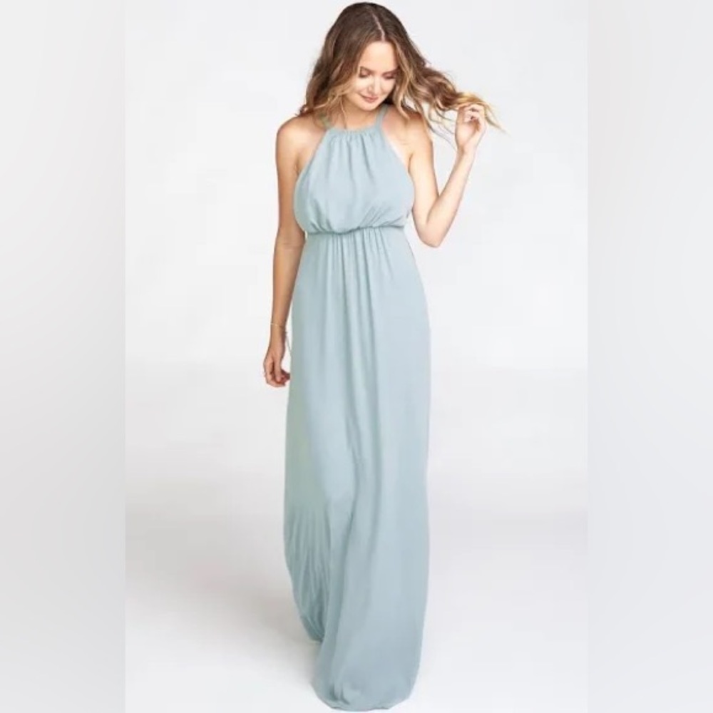 NWT Show Me Your MuMu Wedding Amanda Maxi Dress Silver Sage Crisp SZ XXS (351)